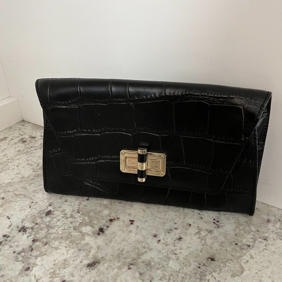 Diane von Furstenberg Croc Embossed Leather Clutch (Black) - Picture 3 of 5